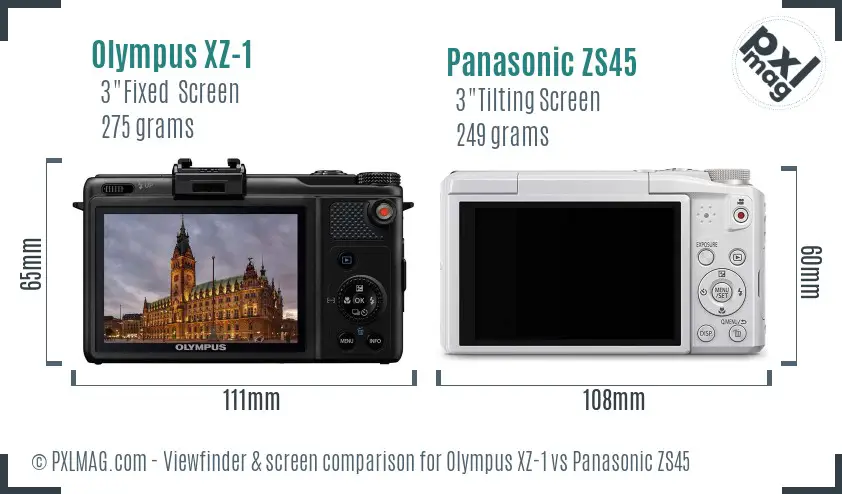 Olympus XZ-1 vs Panasonic ZS45 Screen and Viewfinder comparison