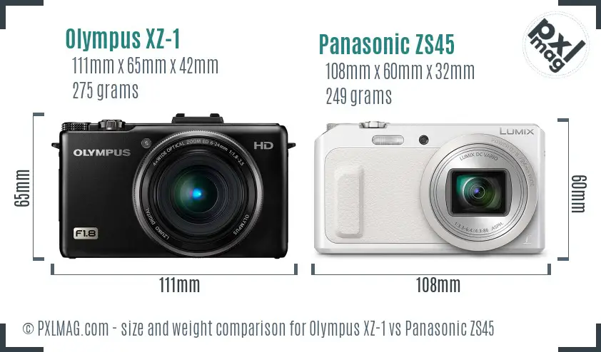 Olympus XZ-1 vs Panasonic ZS45 size comparison