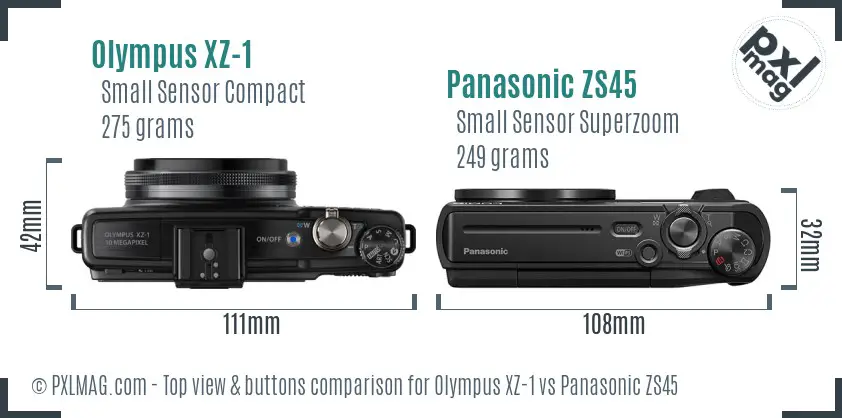 Olympus XZ-1 vs Panasonic ZS45 top view buttons comparison