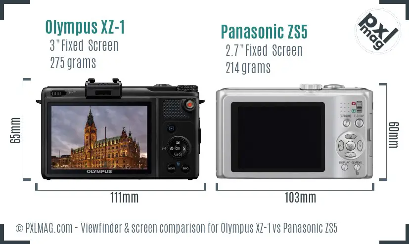 Olympus XZ-1 vs Panasonic ZS5 Screen and Viewfinder comparison