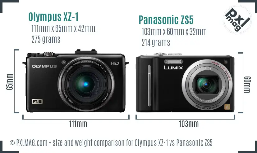 Olympus XZ-1 vs Panasonic ZS5 size comparison