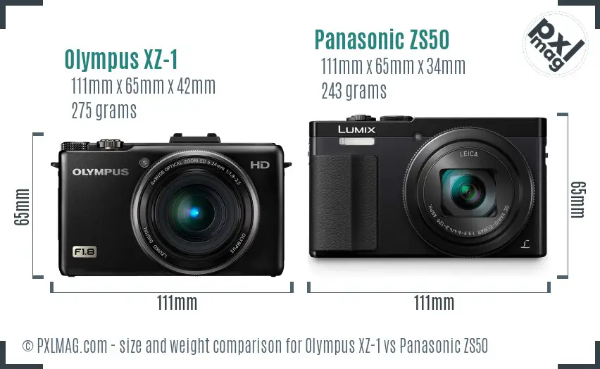 Olympus XZ-1 vs Panasonic ZS50 size comparison