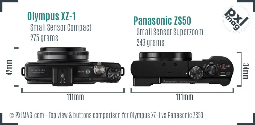Olympus XZ-1 vs Panasonic ZS50 top view buttons comparison