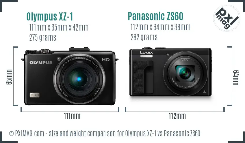 Olympus XZ-1 vs Panasonic ZS60 size comparison