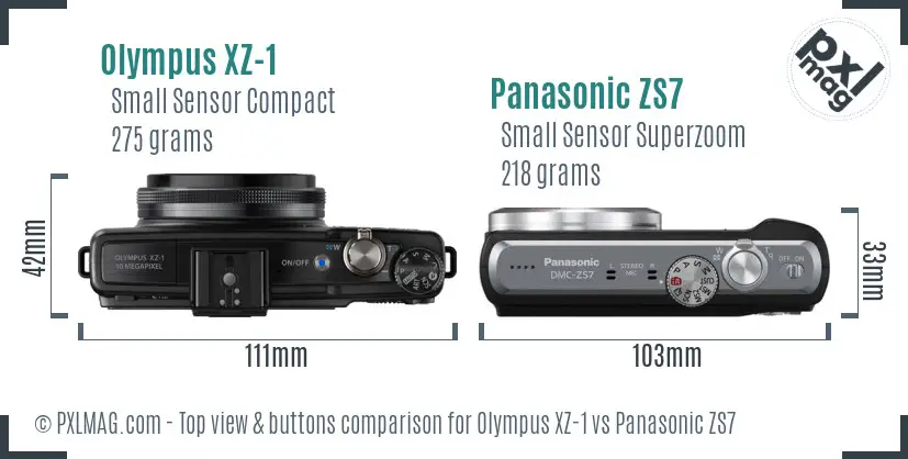 Olympus XZ-1 vs Panasonic ZS7 top view buttons comparison