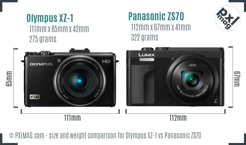 Olympus XZ-1 vs Panasonic ZS70 size comparison