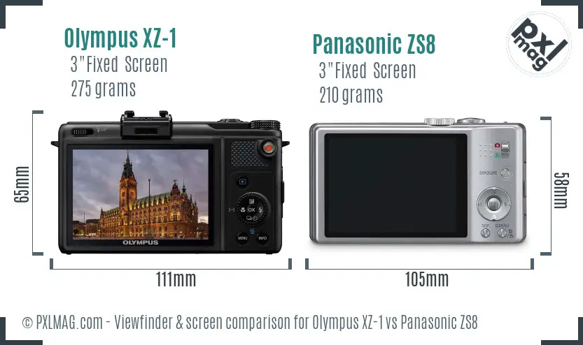 Olympus XZ-1 vs Panasonic ZS8 Screen and Viewfinder comparison