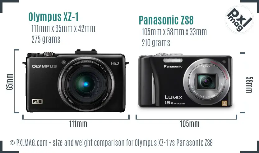 Olympus XZ-1 vs Panasonic ZS8 size comparison