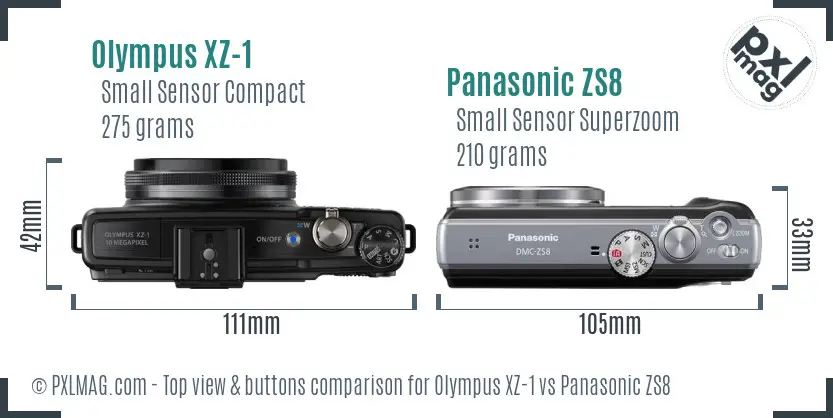 Olympus XZ-1 vs Panasonic ZS8 top view buttons comparison