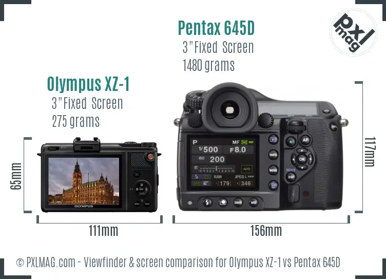 Olympus XZ-1 vs Pentax 645D Screen and Viewfinder comparison
