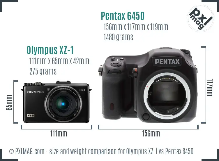 Olympus XZ-1 vs Pentax 645D size comparison