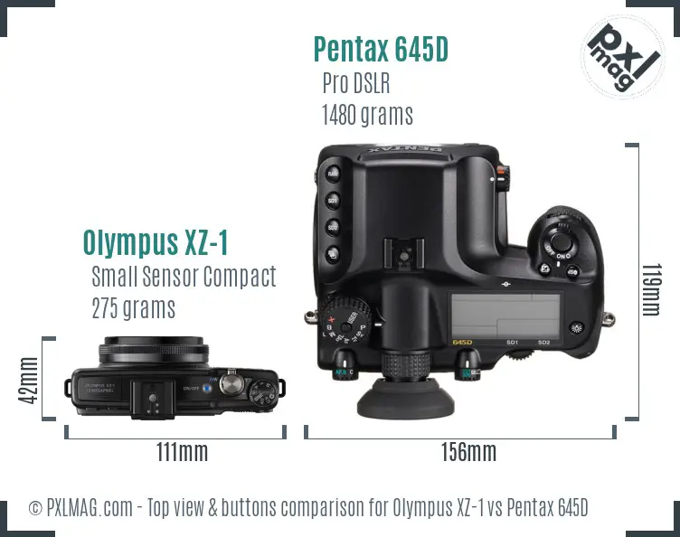 Olympus XZ-1 vs Pentax 645D top view buttons comparison