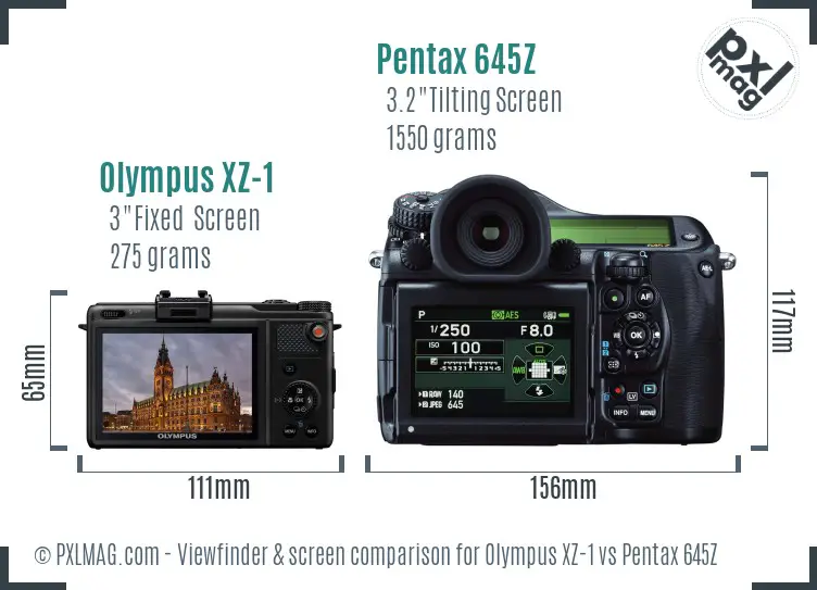 Olympus XZ-1 vs Pentax 645Z Screen and Viewfinder comparison