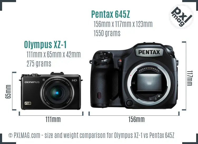 Olympus XZ-1 vs Pentax 645Z size comparison