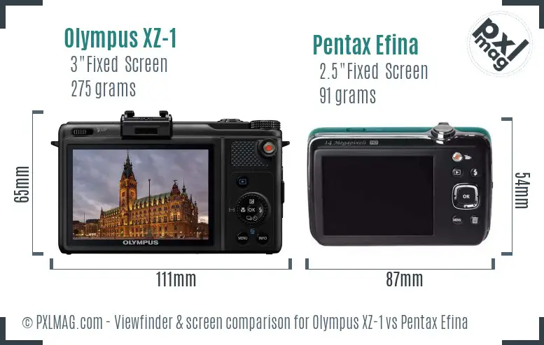 Olympus XZ-1 vs Pentax Efina Screen and Viewfinder comparison