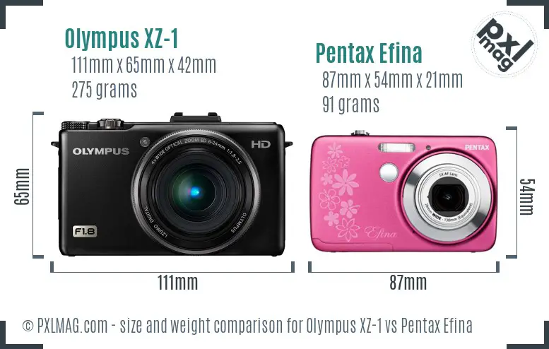 Olympus XZ-1 vs Pentax Efina size comparison