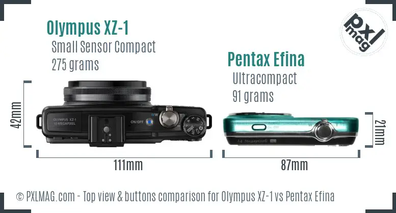 Olympus XZ-1 vs Pentax Efina top view buttons comparison