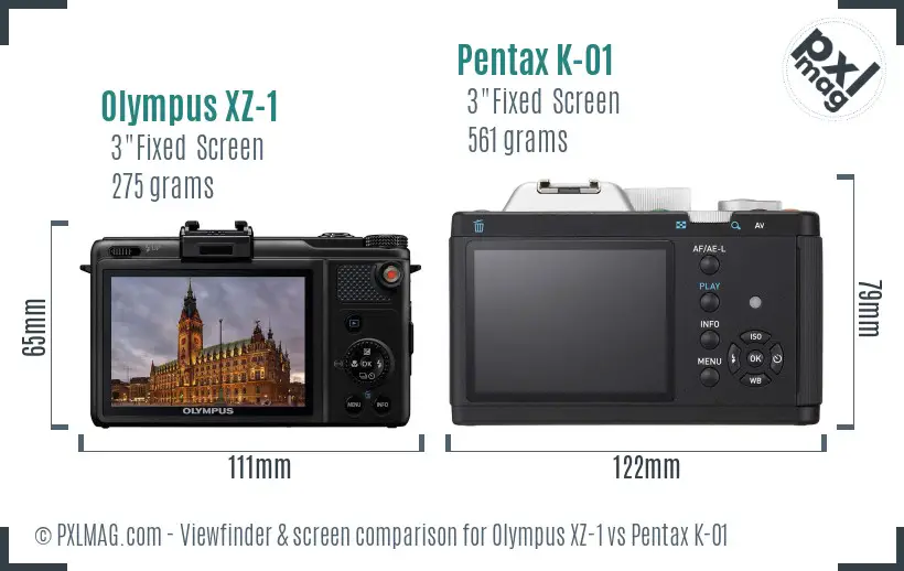 Olympus XZ-1 vs Pentax K-01 Screen and Viewfinder comparison