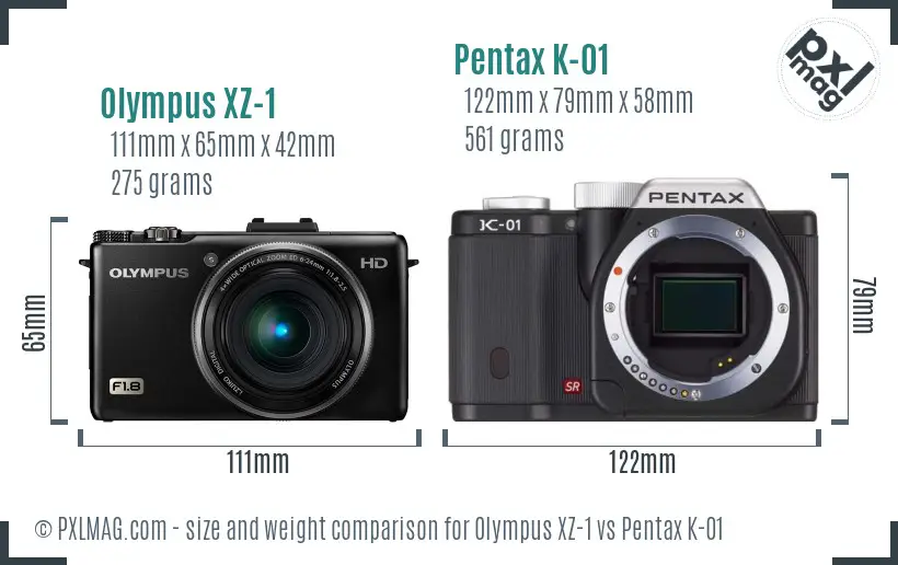 Olympus XZ-1 vs Pentax K-01 size comparison