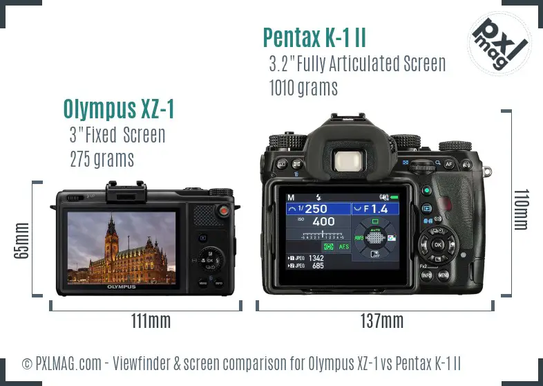 Olympus XZ-1 vs Pentax K-1 II Screen and Viewfinder comparison
