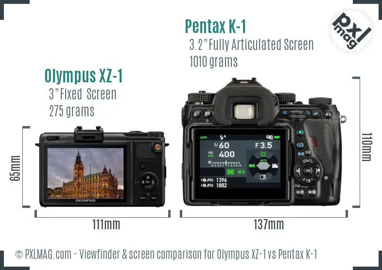 Olympus XZ-1 vs Pentax K-1 Screen and Viewfinder comparison