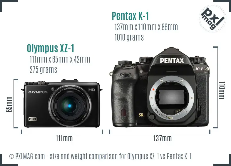 Olympus XZ-1 vs Pentax K-1 size comparison