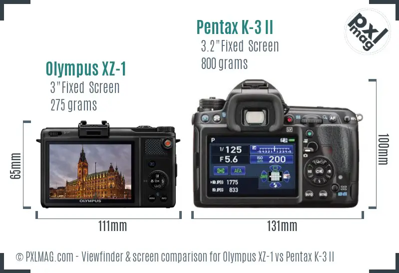 Olympus XZ-1 vs Pentax K-3 II Screen and Viewfinder comparison