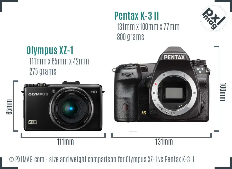 Olympus XZ-1 vs Pentax K-3 II size comparison