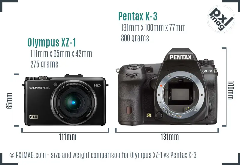 Olympus XZ-1 vs Pentax K-3 size comparison