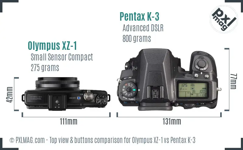 Olympus XZ-1 vs Pentax K-3 top view buttons comparison