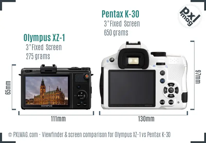 Olympus XZ-1 vs Pentax K-30 Screen and Viewfinder comparison