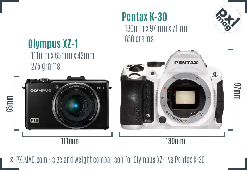 Olympus XZ-1 vs Pentax K-30 size comparison