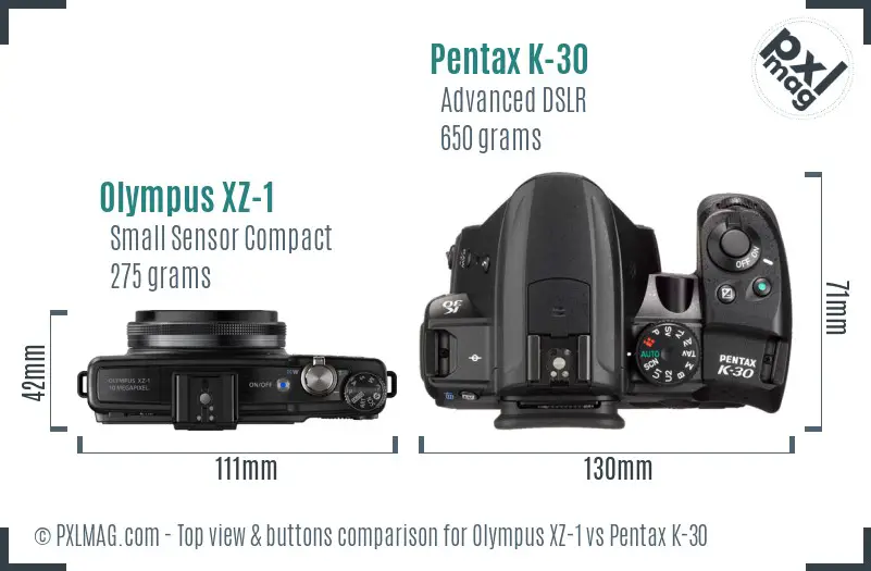 Olympus XZ-1 vs Pentax K-30 top view buttons comparison