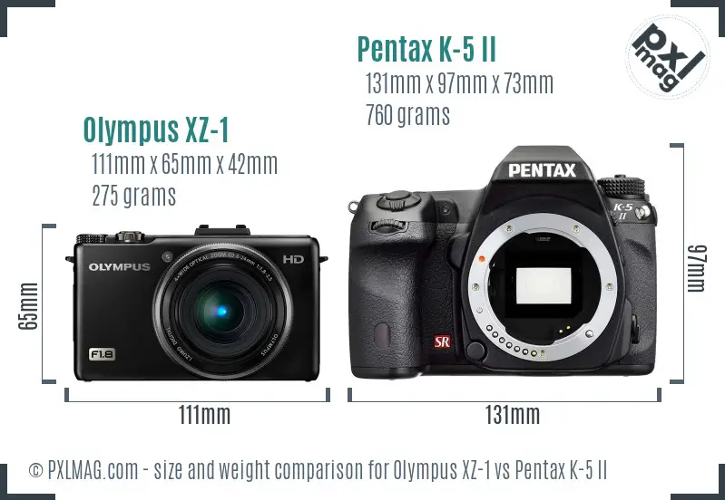 Olympus XZ-1 vs Pentax K-5 II size comparison