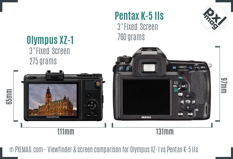 Olympus XZ-1 vs Pentax K-5 IIs Screen and Viewfinder comparison