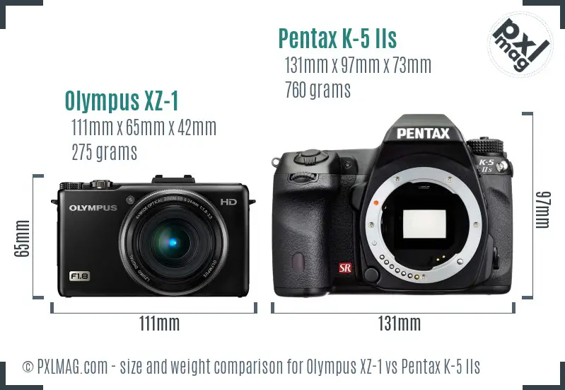 Olympus XZ-1 vs Pentax K-5 IIs size comparison