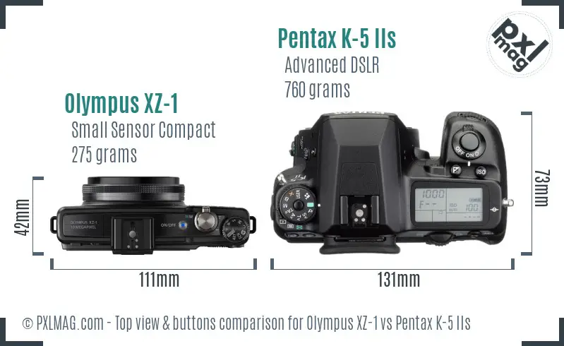 Olympus XZ-1 vs Pentax K-5 IIs top view buttons comparison