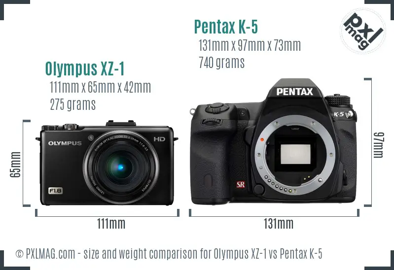 Olympus XZ-1 vs Pentax K-5 size comparison