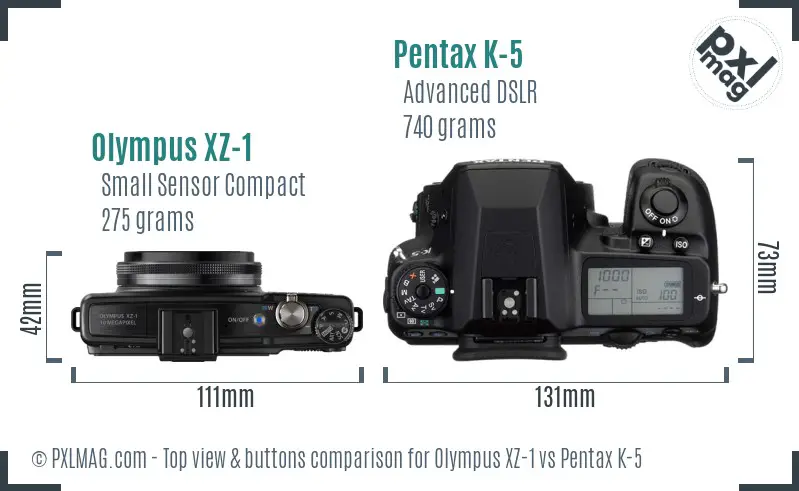 Olympus XZ-1 vs Pentax K-5 top view buttons comparison