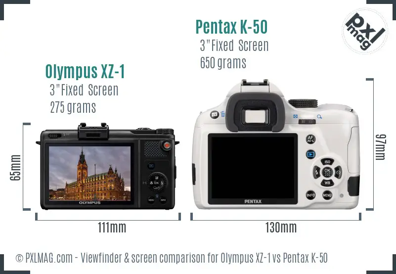 Olympus XZ-1 vs Pentax K-50 Screen and Viewfinder comparison