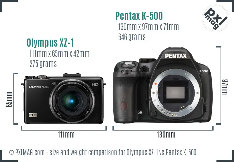 Olympus XZ-1 vs Pentax K-500 size comparison
