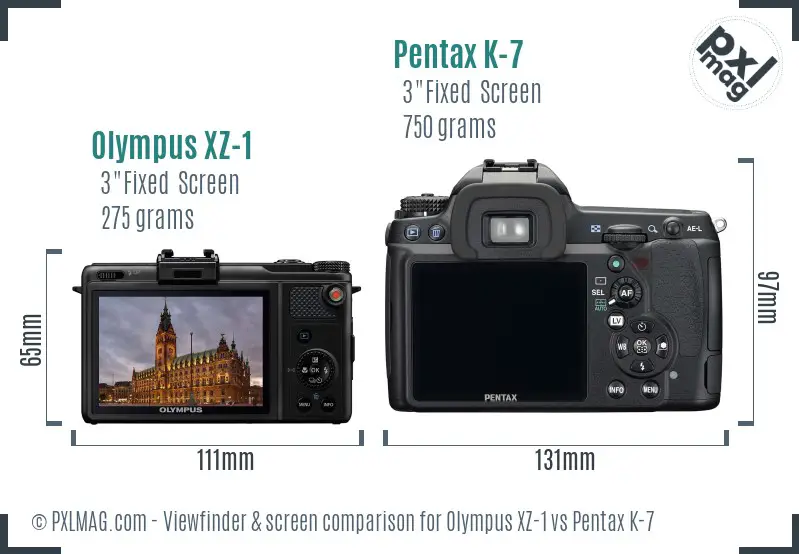 Olympus XZ-1 vs Pentax K-7 Screen and Viewfinder comparison