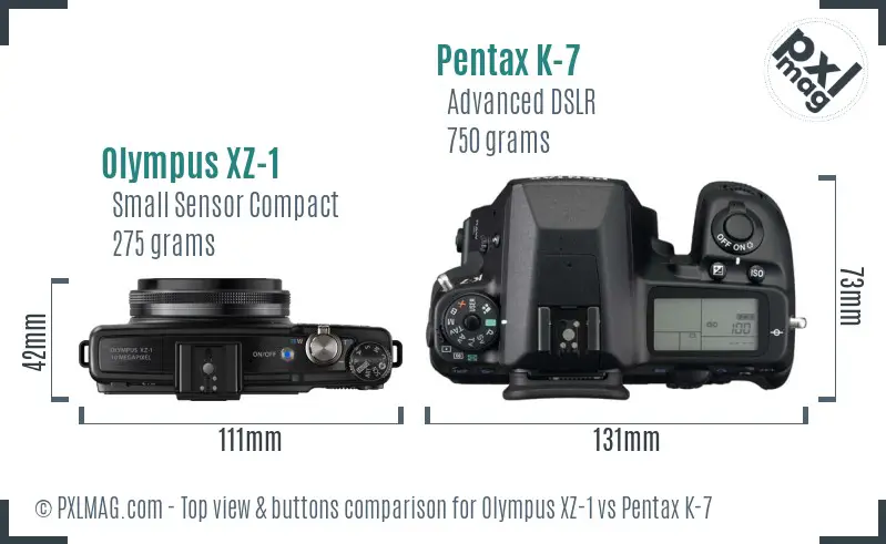 Olympus XZ-1 vs Pentax K-7 top view buttons comparison