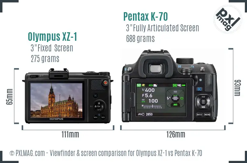 Olympus XZ-1 vs Pentax K-70 Screen and Viewfinder comparison