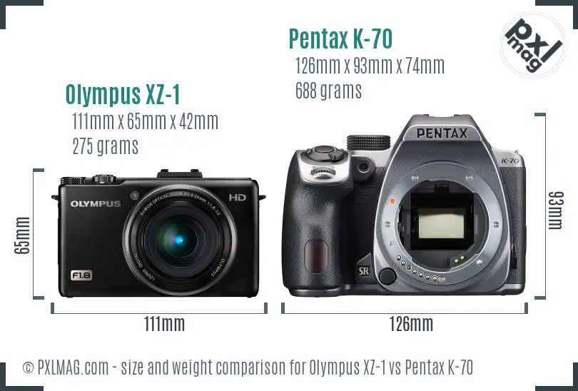 Olympus XZ-1 vs Pentax K-70 size comparison