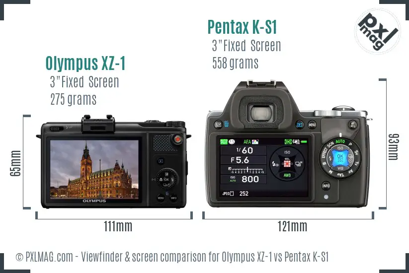 Olympus XZ-1 vs Pentax K-S1 Screen and Viewfinder comparison