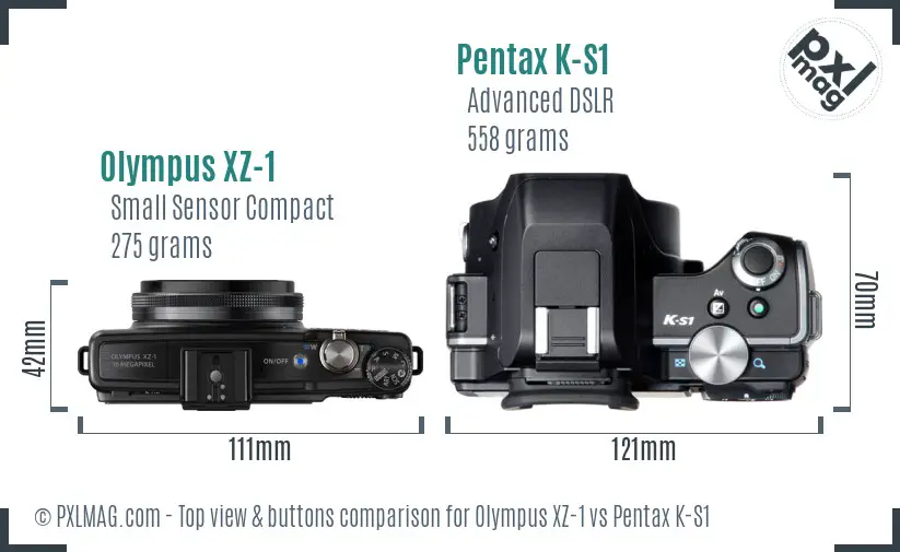 Olympus XZ-1 vs Pentax K-S1 top view buttons comparison