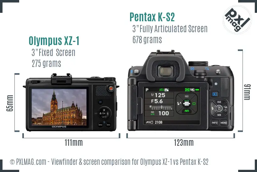 Olympus XZ-1 vs Pentax K-S2 Screen and Viewfinder comparison