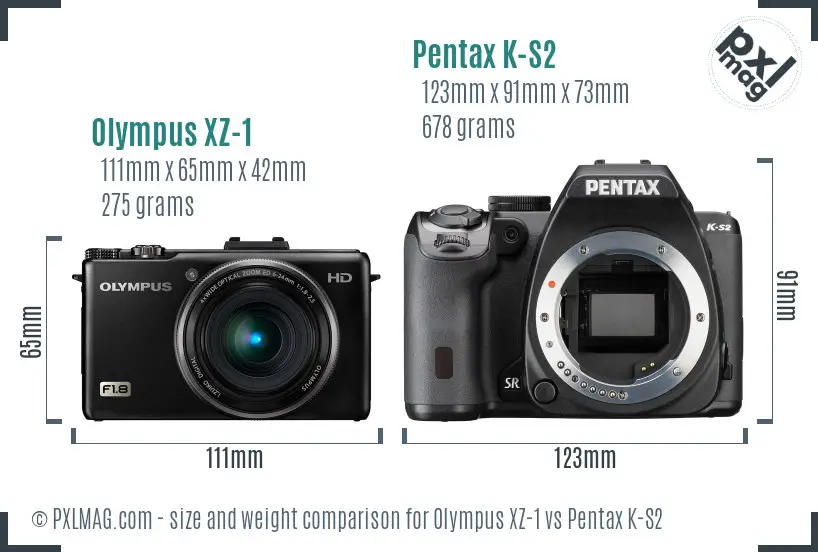 Olympus XZ-1 vs Pentax K-S2 size comparison