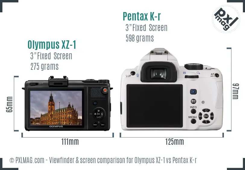 Olympus XZ-1 vs Pentax K-r Screen and Viewfinder comparison